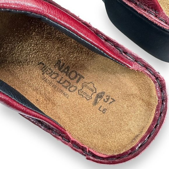 NAOT Mule Clog Shoe Sz EU 37 US 6 Red Leather Kimono Cherry Blossom Slip Ons - Picture 8 of 10